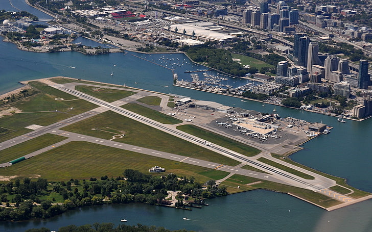 city, airport, aircraft, Toronto, Toronto Island Airport, architecture, HD wallpaper