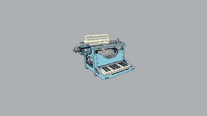 blue and white typewriter piano vector art, digital art, minimalism