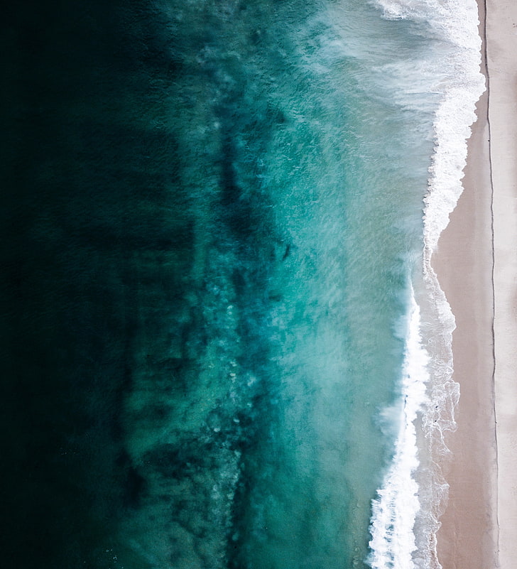 body of water and seashore, nature, beach, aerial view, turquoise, HD wallpaper