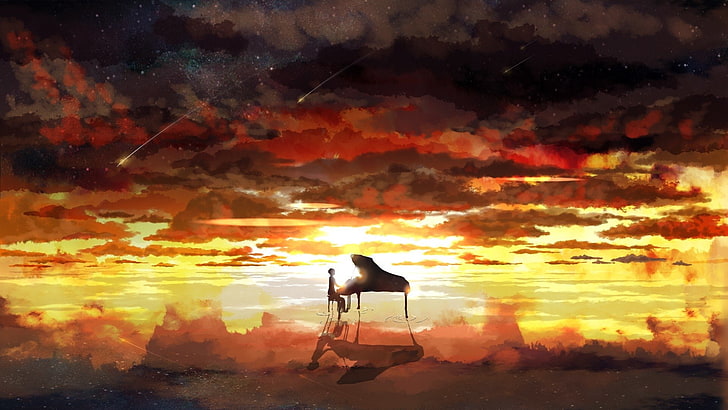 Hd Wallpaper Person Playing Grand Piano Animated Illustration Anime Your Lie In April Wallpaper Flare