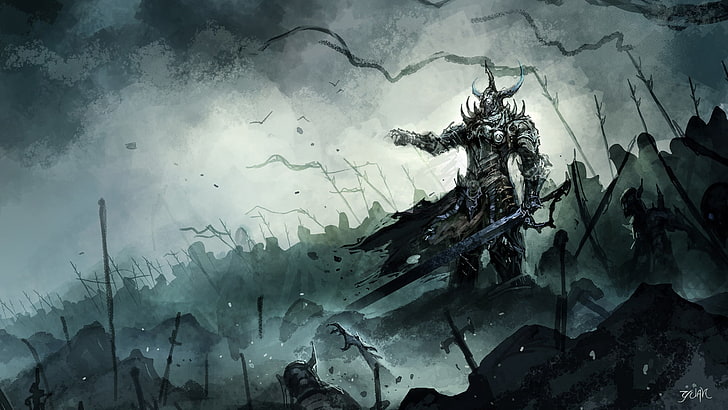knight holding sword digital wallpaper, warrior, battle, fantasy art, HD wallpaper