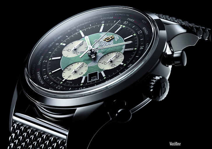 round black and silver-colored chronograph watch with Milanese loop