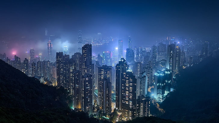 cityscape photography, Hong Kong, city lights, architecture, building exterior