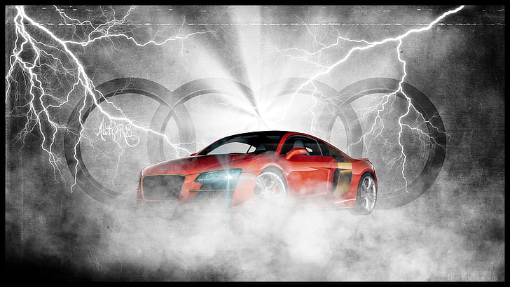 Audi R8, car, red, illuminated, auto post production filter, HD wallpaper