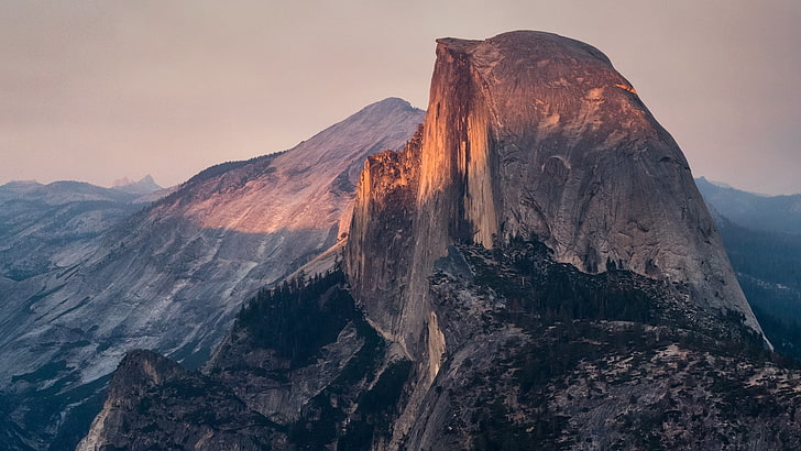 two mountains, sunset, landscape, Half Dome, beauty in nature