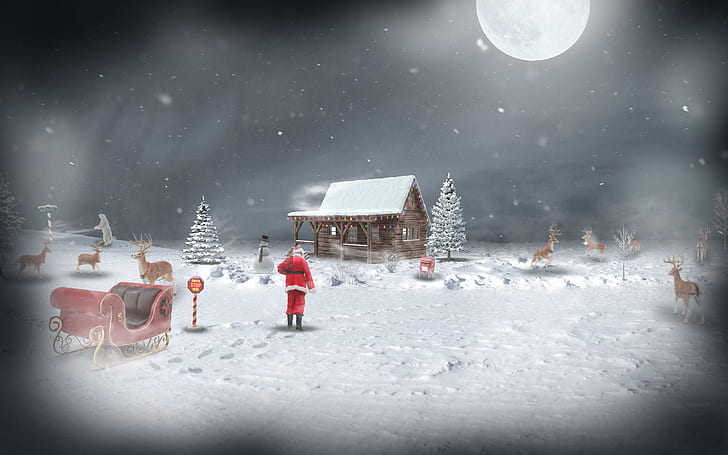 santa, north pole, Christmas, winter, snow, holiday, photo manipulation, HD wallpaper