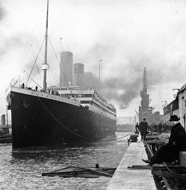 gray scale photo of cruise, Titanic, vintage, monochrome, ship, HD wallpaper