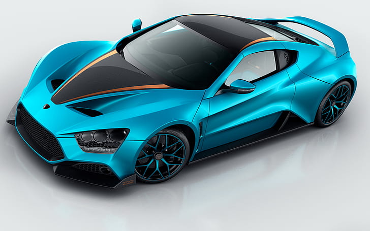 zenvo st1, simple background, car, vehicle, blue cars, front angle view, HD wallpaper