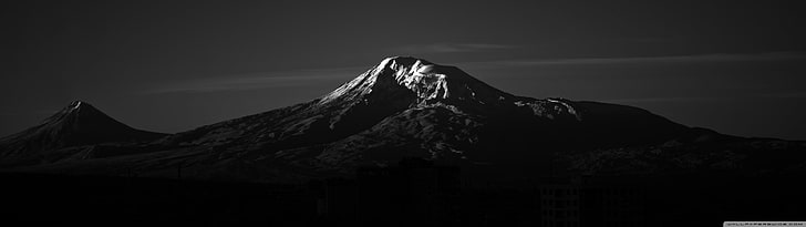 grayscale photography of mountain, multiple display, nature, monochrome, HD wallpaper