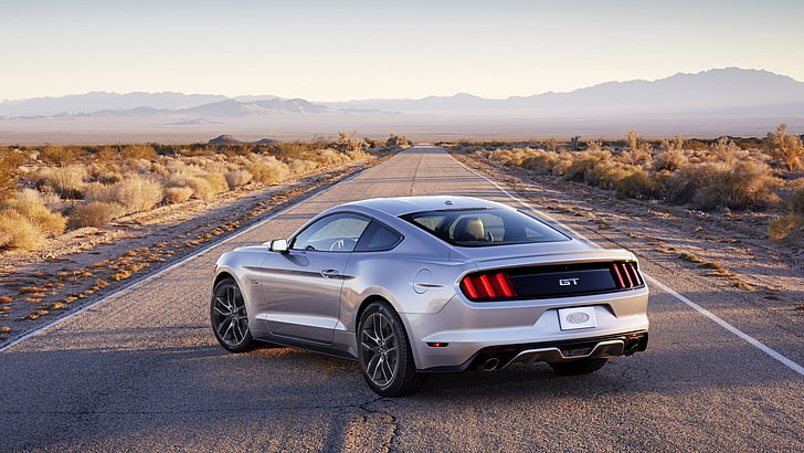 silver coupe ion road, Ford, Ford Mustang, GT, 2015, transportation