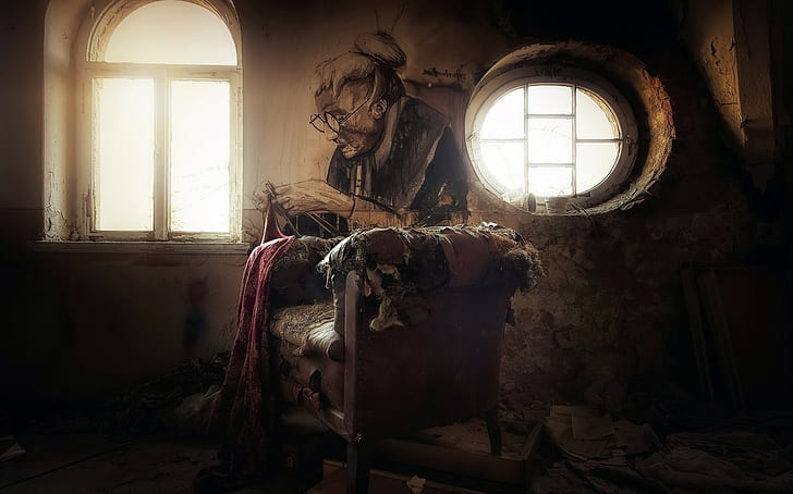 old building, chair, interior, HD wallpaper