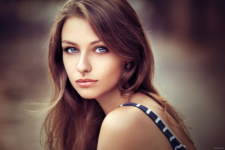 women, face, portrait, Lods Franck, model, long hair, blue eyes