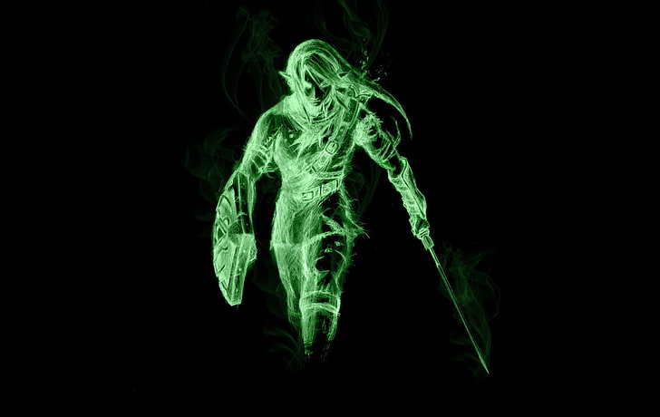 link the legend of zelda navi, black background, green color