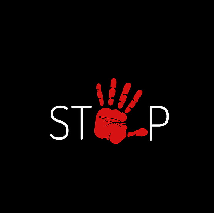 red, background, black, hand, minimalism, stop, the word