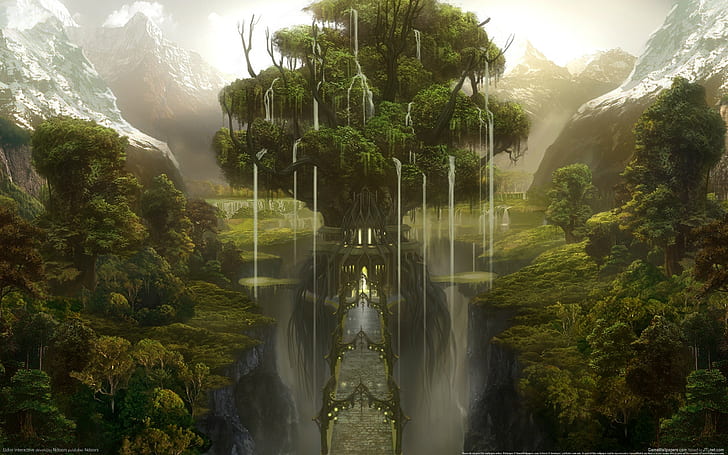 trees, fantasy art, HD wallpaper