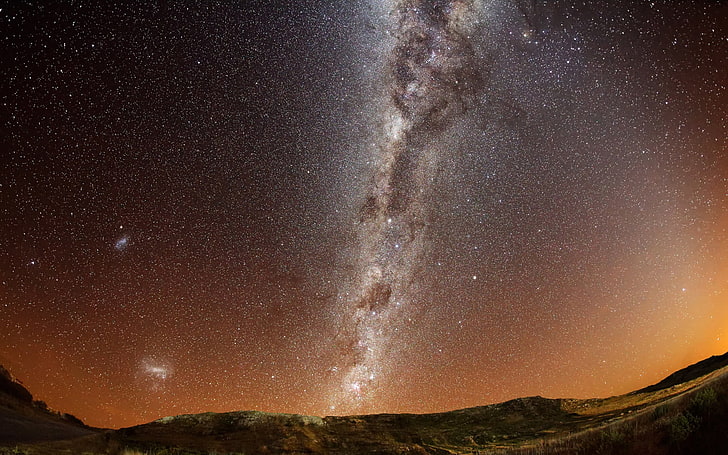 milky way and rock formation, space, star - space, night, galaxy
