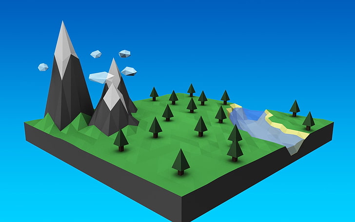 low poly, digital art, blue, no people, paper, art and craft