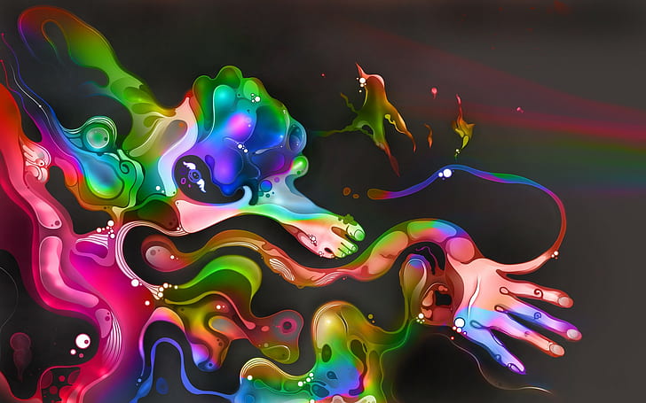 hands, colorful, abstract, digital art, HD wallpaper