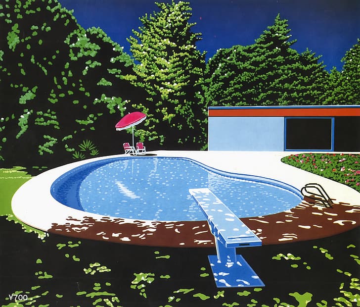 Hiroshi Nagai, Retrowave, painting, swimming pool, HD wallpaper