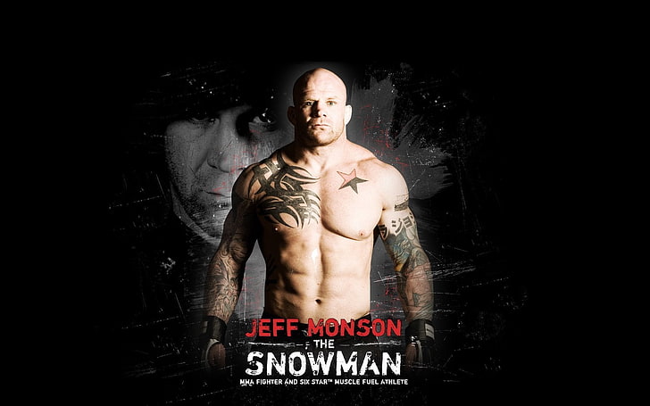 Jeff Monson, tattoo, fighter, black background, muscles, mma