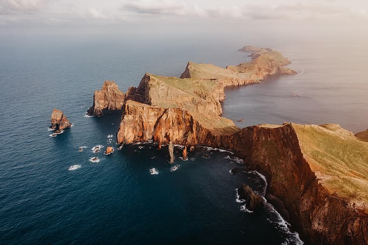 sea, Portugal, landscape, nature, cliff, rocks, aerial view, HD wallpaper