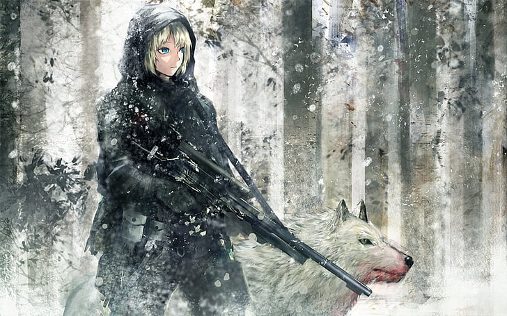 woman holding rifle anime character illustration, anime girls, HD wallpaper