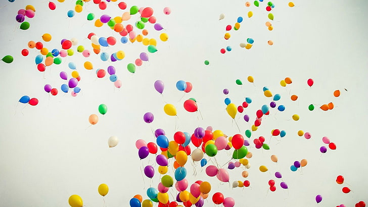 multi-colored balloons spread during daytime, flying, air, colorful, HD wallpaper