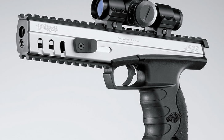silver and black semi-automatic pistol, gun, sight, Walter, Walther SP22 M3 Target Rimfire Pistol, HD wallpaper
