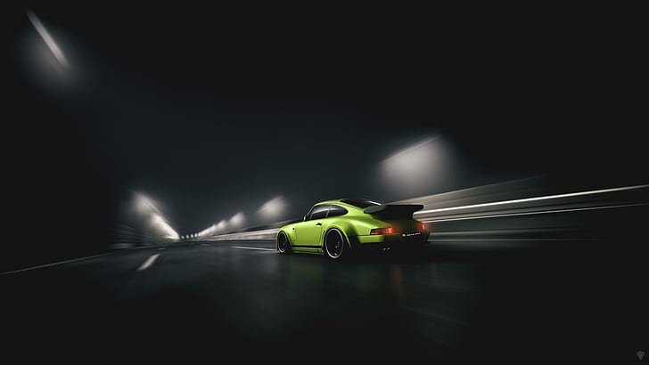 Auto, Road, Porsche, Green, Machine, Movement, The tunnel, Sports car