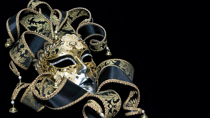 black and brown mask, masquerade, ribbons, patterns, venice - Italy, HD wallpaper