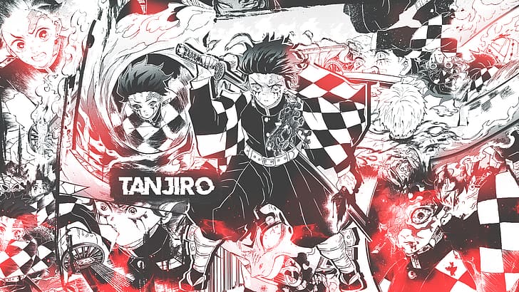 manga, collage, Kimetsu no Yaiba, Kamado Tanjiro, HD wallpaper