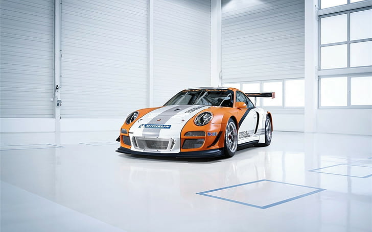 Porsche Race Car Garage HD, cars, HD wallpaper