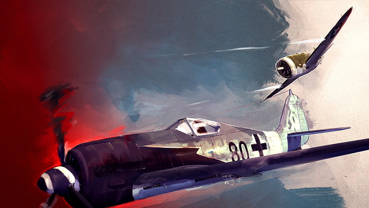 two plane digital art, artwork, fw 190, military aircraft, vehicle, HD wallpaper