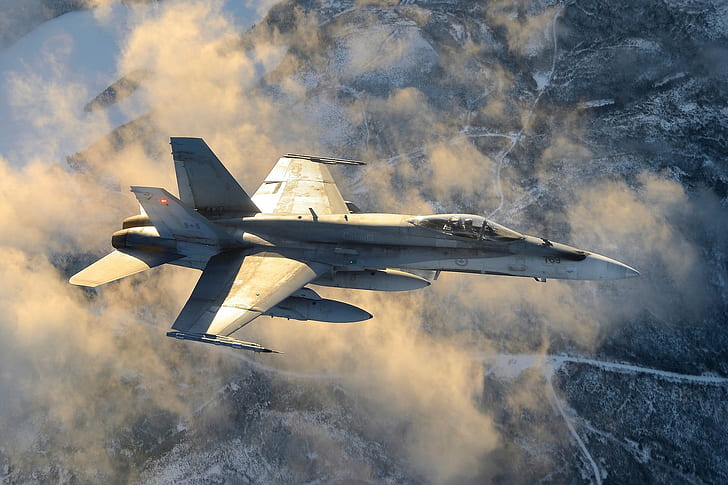 landscape, sky, airplane, McDonnell Douglas FA-18 Hornet, jet fighter, HD wallpaper
