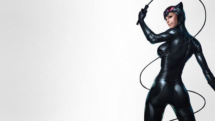 Catwoman, DC Comics, Stanley Lau, simple background, women, HD wallpaper