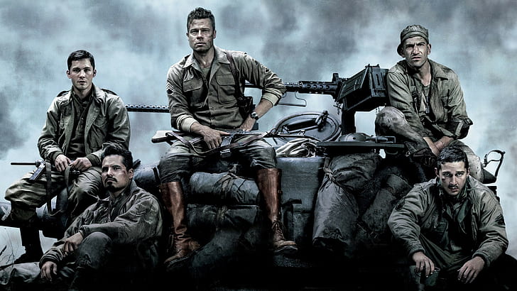 Brad Pitt in Fury movie, Tank, M4 Sherman, crew, HD wallpaper