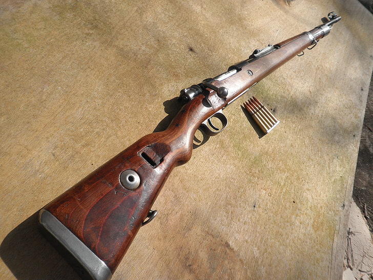 brown and black rifle gun, weapons, carabiner, Mauser, K-98, wood - Material