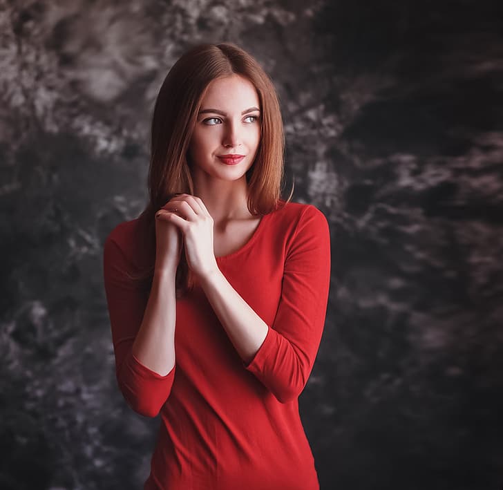 Aleksei Gilev, women, brunette, looking away, red clothing, HD wallpaper