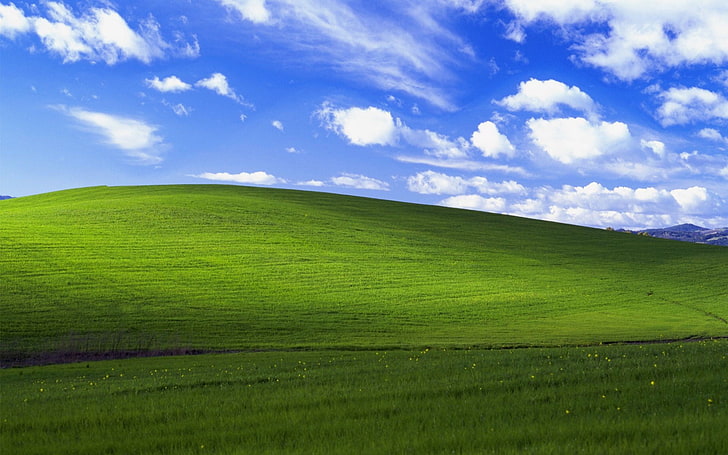 Windows XP, clouds, nature, grass, hill, cloud - sky, landscape, HD wallpaper