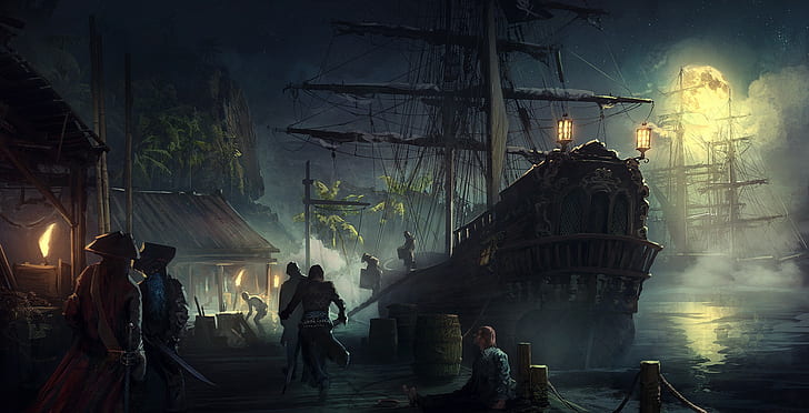 pirates, ship, fantasy art