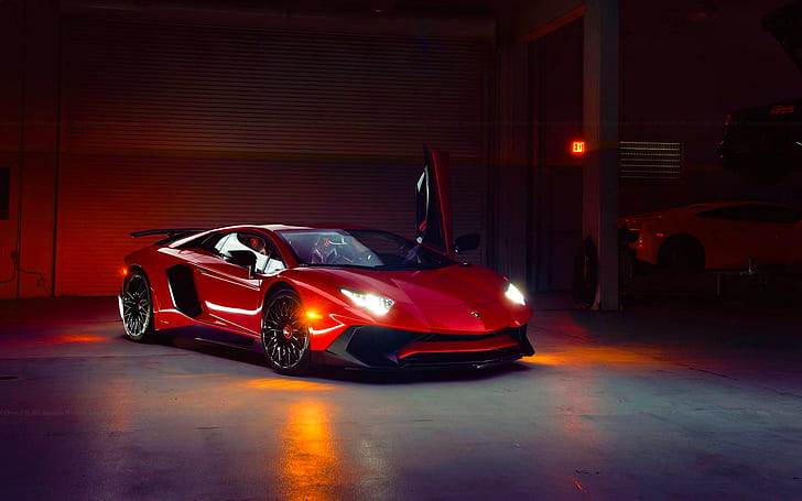 Lamborghini Aventador Superveloce, red sport car, HD wallpaper