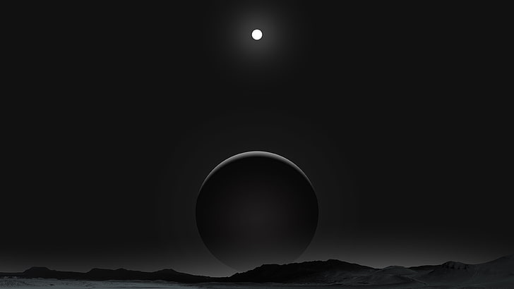 moon digital wallpaper, planet, black, gray, night, dark, space