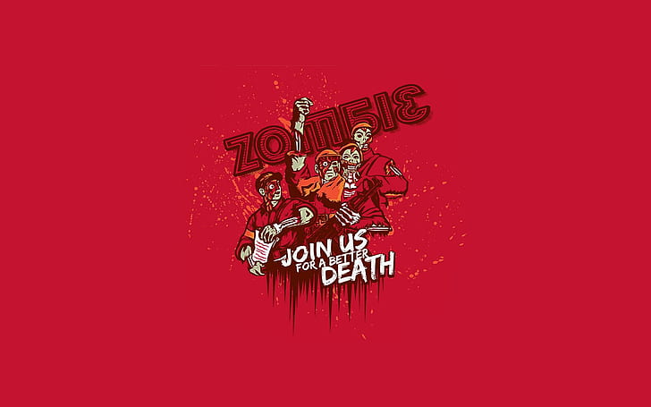 Zombie humor, zombie join us for a better death logo, funny, 1920x1200, HD wallpaper