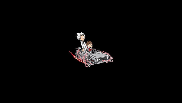 man driving a vehicle illustration, Back to the Future, Calvin and Hobbes, HD wallpaper