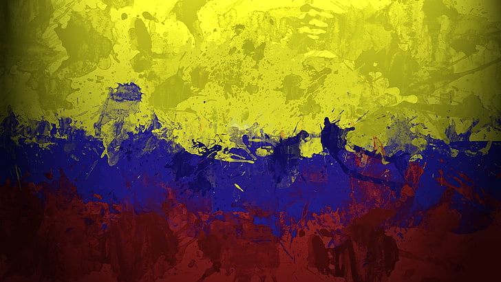 yellow and blue abstract painting, flag, digital art, no people