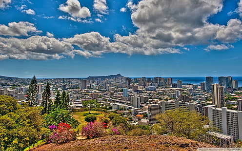 HD wallpaper: Panoramic View Of Honolulu Hawaii Hdr | Wallpaper Flare