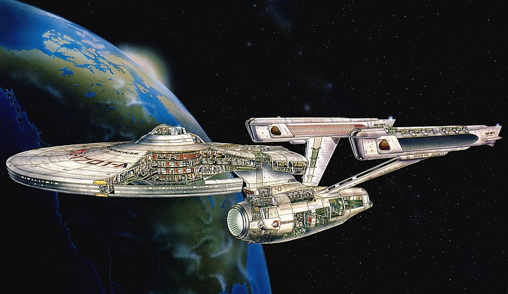 spaceship illustration, Star Trek, Schematic, Starship