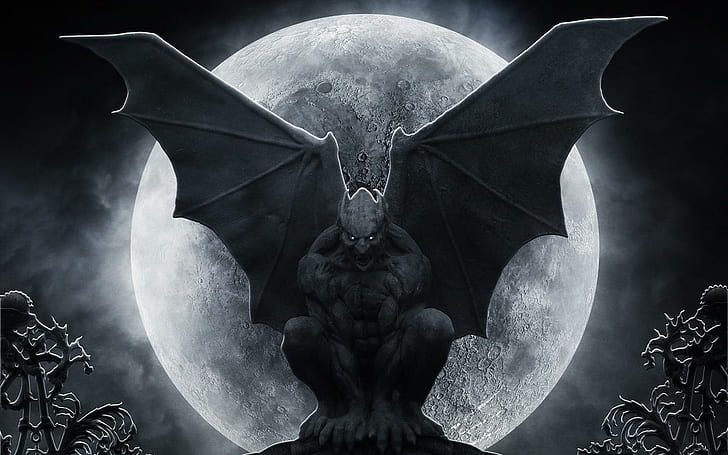 Gargoyle Moon, full, gothic, 3d and abstract