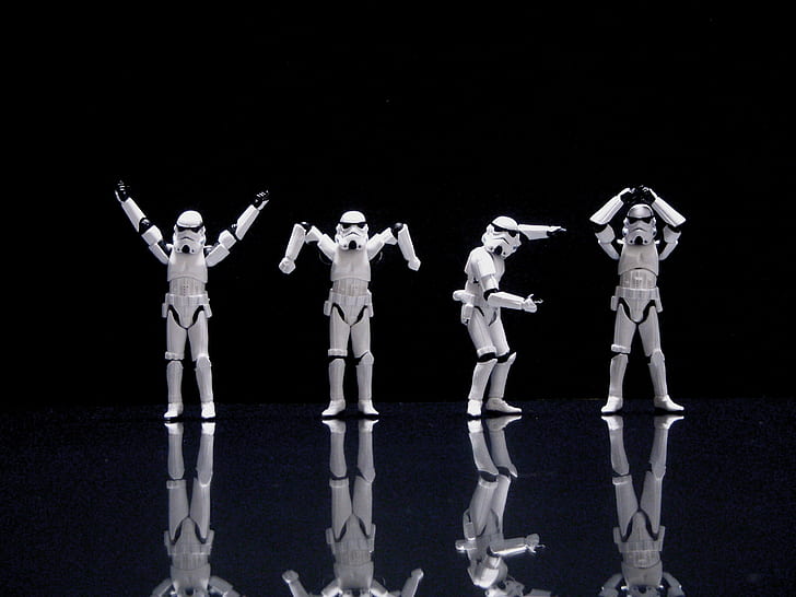 four Star Wars Storm Troopers doing Y.M.C.A postures, Fun, star  wars
