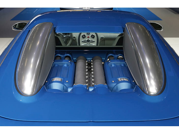 2009 bugatti veyron bleu centenaire engine, car, HD wallpaper